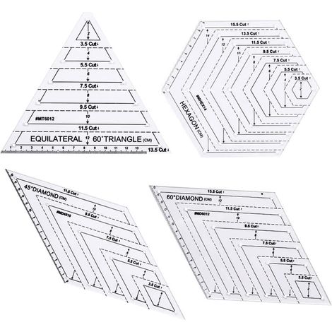 4 Pièces Transparentes Couture Règle, Règle Coudre Bricolage, Règle Courtepointe Modèles, Quilting Ruler, Échelle Précise et Caractères Clairs, pour Bricolage Couture Artisanat Patchwork Outil (1/5)