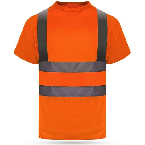 T-shirt de travail haute visibilité orange respirant manches courtes avec bandes réfléchissantes taille S (1/5)