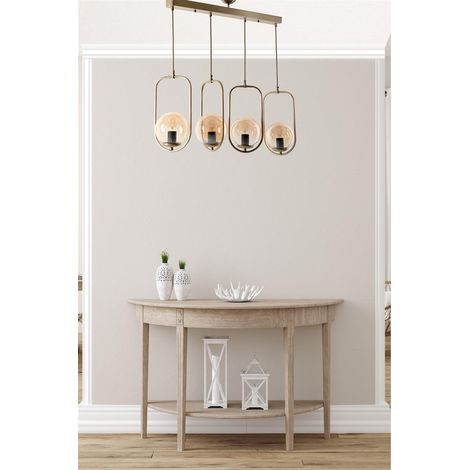 Lustre en cuivre, longueur 65 cm, diamètre 18 cm, hauteur 70 cm, 100% métal, hauteur réglable, douille E27, design scandinave glamour (1/4)