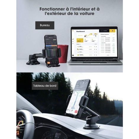 Support Téléphone Voiture, Ventouse Tableau de Bord, Rotation 360°, Bras Télescopique, pour Smartphones, GPS (1/4)