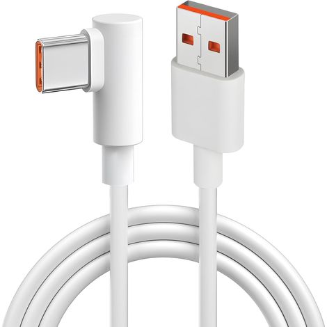 USB CCâble 120W, 6A Câble USB C Coudé 90 Degrés Charge Rapide, 2M Câble USB Type-C Charge Turbo Compatible avec 14/13T/12X/12T/11T Pro/11 Lite/10T/Note 13/12/ POCO X6 Pro M6 Pro F5 Pro (1/5)