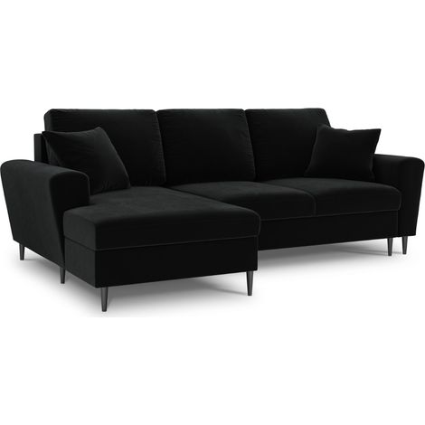 Canapé d'angle gauche convertible + box 4 places en velours noir (1/5)