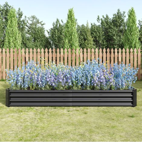 Aiuola rialzata in metallo 232x113.5x30 cm, senza fondo, per orto e giardino, nera (1/5)