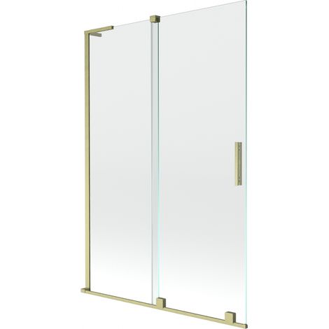Mexen Velar L paravento da bagno a 2 ante scorrevoli 120 x 150 cm, trasparente, oro spazzolato - 896-120-003-01-55 (1/2)