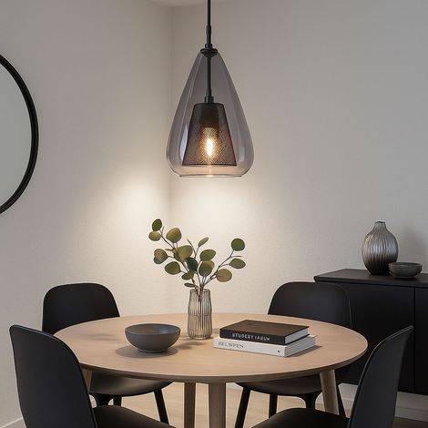 Hängeleuchte Pendellampe Esszimmerleuchte Wohnzimmerlampe Gitter schwarz H 150cm