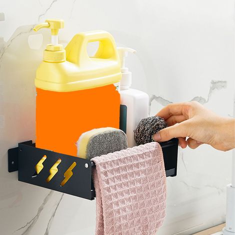 Küchenregal ohne Bohren, ausziehbar auf 20 cm, mit abnehmbarem, wandmontiertem Gewürzregal, Essstäbchenhalter und Löffelhalter. (1/5)