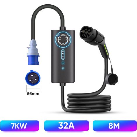 Chargeur VE JUNSUN 7kW 32A 8m Type2 IP67 réglable