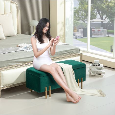 MEUBLIV Sitzbank mit Stauraum 100x40x42 cm grün – gepolsterte Sitzfläche, ohne Matratze (1/5)