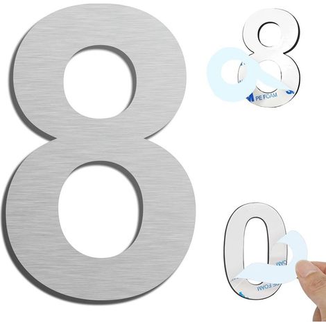 Argent (8) Numéro de maison extérieur moderne brossée,75mm Numéro de porte autocollant en acier inoxydable,Plaque de numéro de maison et Numéro de Boite aux Lettres