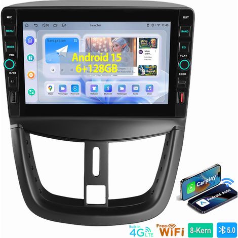8 cœurs CarPlay 6+128GB Android15 Autoradio Pour Peugeot 207 CC GPS WIFI 4G BT (1/5)