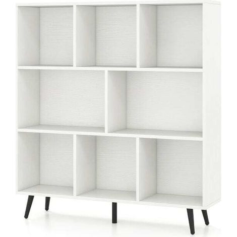Bibliothèque 8 cubes, organiseur de rangement moderne du milieu du siècle avec 5 pieds métalliques effilés - blanc (1/5)