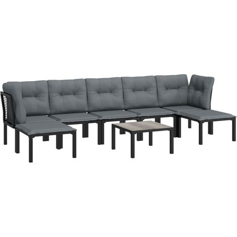 vidaXL 8 Piece Garden Lounge Set Black and Grey Poly Rattan (1/5)