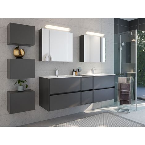 Badmöbelset Taifun 170cm 4tlg mit 2x Spiegelschrank und 3er Boxen Set grafit