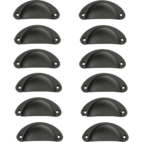 Tiradores negros de estilo retro para muebles, 12 piezas, hierro semicircular, para armarios y cajones. (1/5)