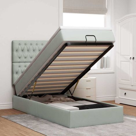 vidaXL Cadre de lit ottoman et matelas gris clair 100x200 cm velours (1/5)