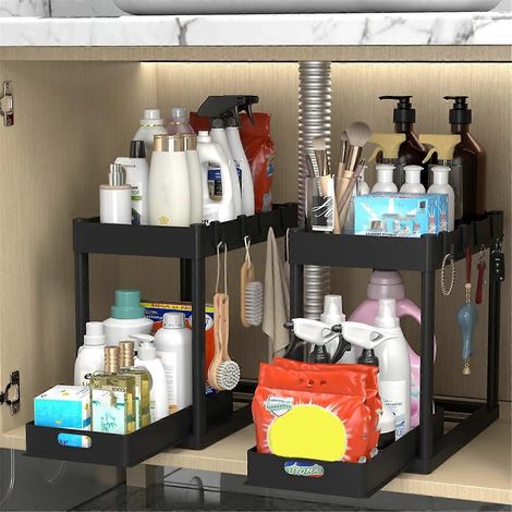 Étagère de rangement, tiroir coulissant pour armoire, rangement multifonctionnel noir (1/5)