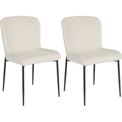 Lot de 2 chaises en tissu velours côtelé coloris crème pieds métal noir - LUMIA