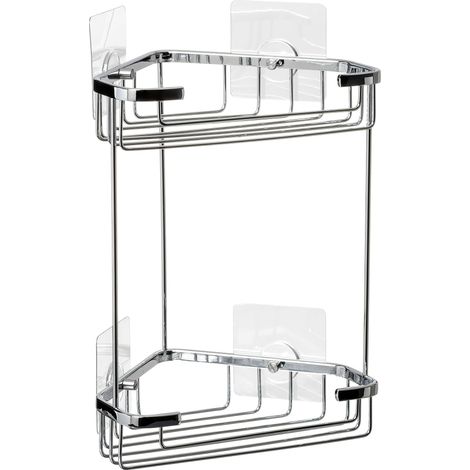 Étagère Salle Bain sans Perçage 2 Niveaux Laiton, Supporte 10 kg (1/3)