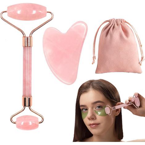 2 Pieces Gua Sha and Resin Roller, Gua Sha Face Resin Rose Body, Guasha for Face, Gua Sha Rose Body, Facial Massage Gua Sha Tool, Hot Stone Massage for Women Anti-Wrinkle and Anti-Aging (1/5)