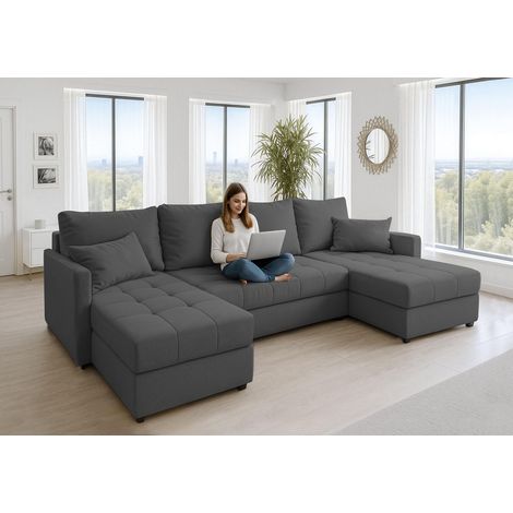 AX LIVING Ecksofas groß Dolceo 287 cm – Sofa dunkelgrau mit Schlaffunktion & Struktur