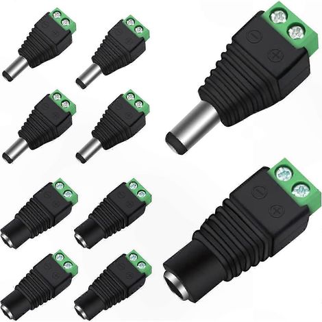 Connectique DC 5,5 x 2,1 mm - 5 paires de connecteurs mâle/femelle pour bandeaux LED, caméras de surveillance et équipements 5V-36V, adaptateur de prise inclus (1/5)
