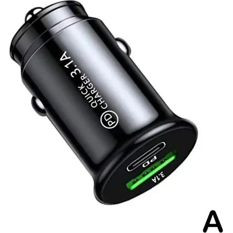 Chargeur de voiture QC3.0 PD, compatible avec la charge rapide QC, deux ports USB, prise allume-cigare 12-24 V, compatible avec iPhone. (1/5)