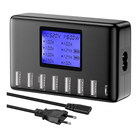 USB Charging Station 60W 8 Ports USB Charging Hub 12A with LCD Display for Multiple Devices, Smart Desktop (1/5)