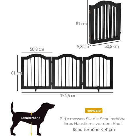 Barrière de sécurité pour chien, grille de protection pliable 3 pièces avec 2 pieds de support, stable, robuste, dimensions 154,5x29,5x61 cm, clôture intérieure réglable (1/5)