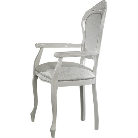 Fauteuil bois laqué blanc et assise tissu doux gris clair Verko (1/4)