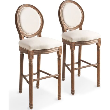 Lot de 2 Tabourets de bar,Chaises hautes de bar luxueuses blanc lin -27362