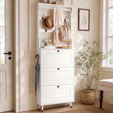 Armoire d'entrée avec meuble à chaussures et patères, crochets porte-manteaux, armoire compacte, ensemble de meubles d'entrée, armoire d'entrée avec meuble à chaussures et fonction penderie, meuble d' (1/4)
