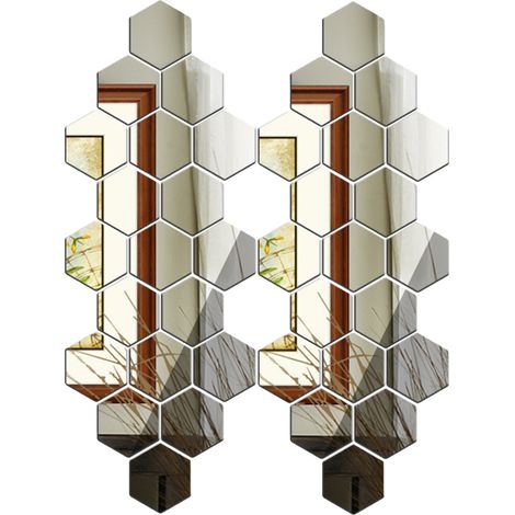 Sticker Miroir Acrylique - Forme Hexagonale 7 cm - Pour Décoration Murale Salon Chambre - 36 Pièces (1/5)