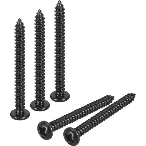 6 x 1-3/8" Phillips Poêle Tête Autotaraudante Vis Cruciforme, 50pcs - 304 Inox Acier Rond Tête Bois Vis Plein Filetage Vis à Bois Torx (Noir) (1/5)