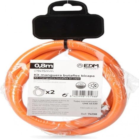 KIT MANGUERA BUTAFLEX BICAPA 9x15mm 0,80m (INCLUYE 2 ABRAZADERAS) EDM (1/3)