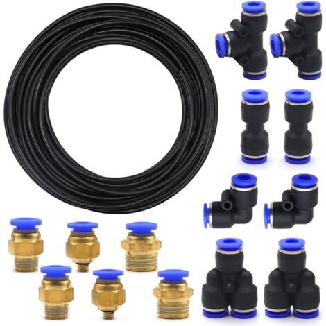 10 M Tuyau Pneumatique, 6mm x 4mm PU Noir, 14 Raccords Rapides Y T L I, Pour Outils Air Comprimé