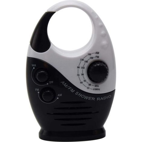 Radio de douche de salle de bain, mini radio AM FM étanche avec poignée supérieure, haut-parleur à volume réglable, pour salle de douche chambre à coucher salle de bain familiale