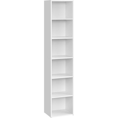 Bibliothèque, Étagère sur 6 Niveaux, Meuble de Rangement Ouvert, Étagère, 24 x 30,2 x 160,7 cm, pour Salon, Bureau, Salle à Manger, Blanc Nuage (1/5)