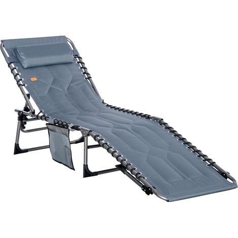 Chaise longue jardin grise pliable avec appui-tête et poche latérale, dossier inclinable 5 positions extérieur (1/5)