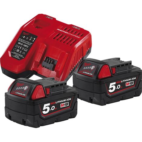 Milwaukee M18 NRG-502 Batería Starter Set 18 V 2x M18 B5 batería 5.0 Ah + M12-18 FC cargador ( 4933459217 )