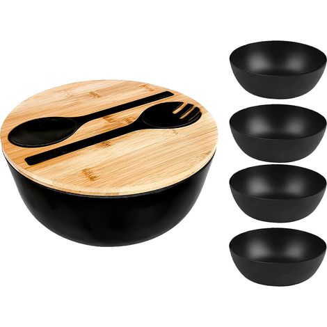 Saladier, couverts de service avec planche à découper, couvercle et couverts, bols mélangeurs, pour fruits, salades et décoration.. (1/5)