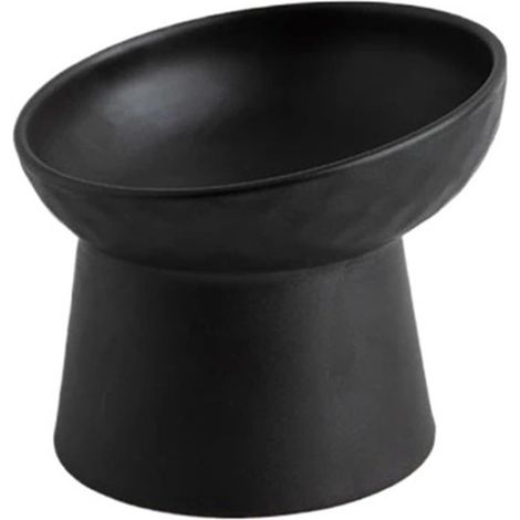 Ciotola per cibo per animali domestici, nera, lettiera rialzata, lettiera in ceramica inclinabile, lettiera in ceramica con gambe alte, cibo e acqua (1/5)
