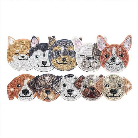 Lot de 10 sous-verres décoratifs en bois et cristal à faire soi-même, avec support, style chien. (1/5)