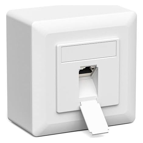 Cat7 1 Port Network Socket - Shielded 10 Gigabit LAN Socket - Universal Surface/Flush-Mounted Network Socket - CAT7 CAT6 CAT6A Compatible - White (1/5)