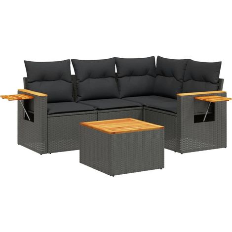 Set de muebles de jardín 5 pzas y cojines ratán sintético negro vidaXL (1/3)