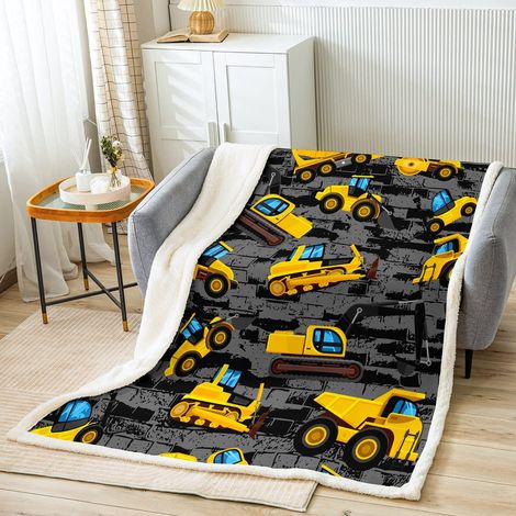 Excavatrice couverture pour enfants garçons filles béton tracteur couette béton camion construction couverture peluche véhicule couverture moelleuse 100 x 130 cm (1/5)