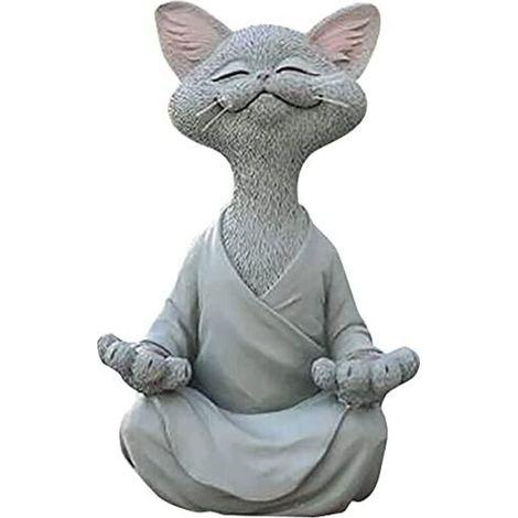 Katzenfigur, Meditations-Yoga-Katze, Zen-Katze in entspannter Pose, Skulptur für die Gartendekoration, Geschenk für Katzenliebhaber (Ash) (1/2)