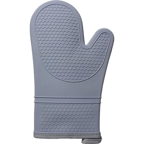 1 Paar Silikon-Küchenhandschuhe, hitzebeständig, wasserdicht, gestepptes Baumwollfutter, rutschfeste Griffe, geeignet zum Kochen, Backen und Grillen (grau).