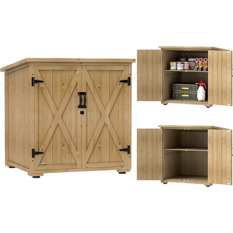 Abri de Jardin en Bois, Toit en Asphalte Incliné, Résistant à l'eau
Armoire de Jardin Extérieur avec Étagères Amovibles et Portes avec Loquet pour Jardin, Terrasse, Pelouse (1/5)