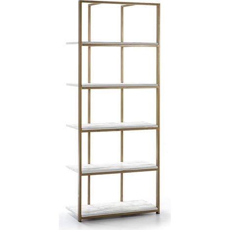 Bibliothèque 5 étagères marbre blanc et métal doré (1/5)