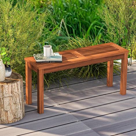 Goplus – Banc de jardin en bois massif 2 places 100x30,5 cm – Siège à lattes ventilé – Assemblage facile – Pour terrasse et jardin - 5x47CM-Banc (1/5)